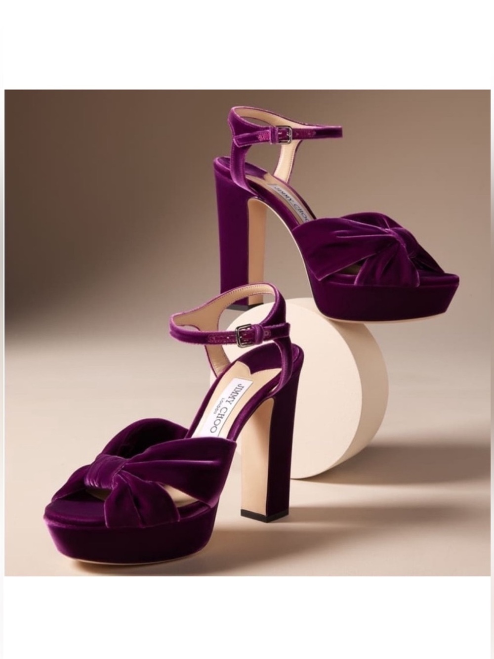 Jimmy Choo Heloise 120 Purple Velvet Platform Sandals Block Heel